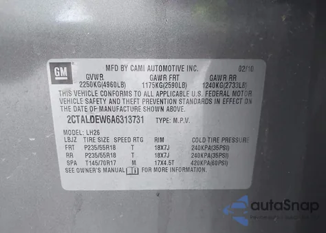 2010 GMC Terrain Sle-2 from USA, damaged, VIN 2CTALDEW6A6313731